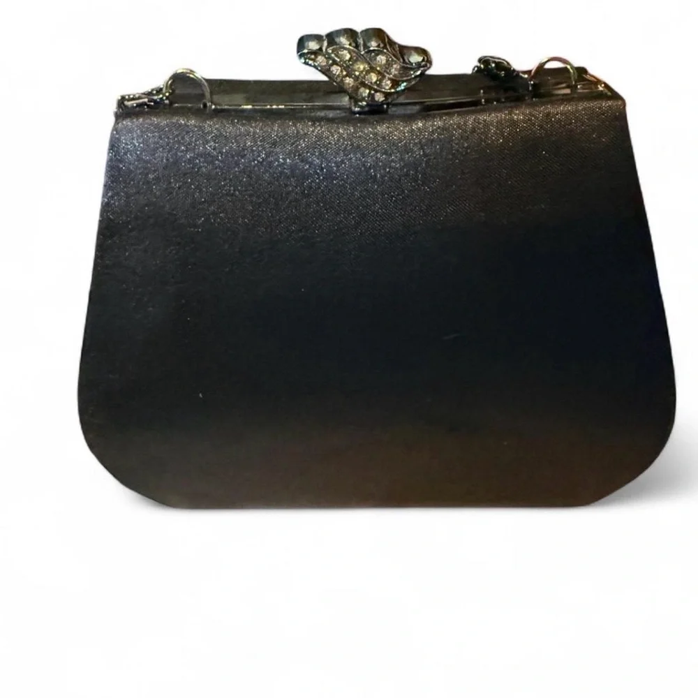 Jessica McClintock Vintage Clutch Shoulder Bag Satin Metal Rhinestone Clasp